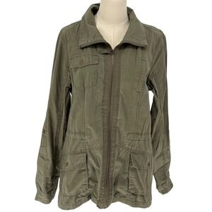Ashley Outerwear Utility Field Jacket Olive Green Full‎ Zip Roll Tab Large